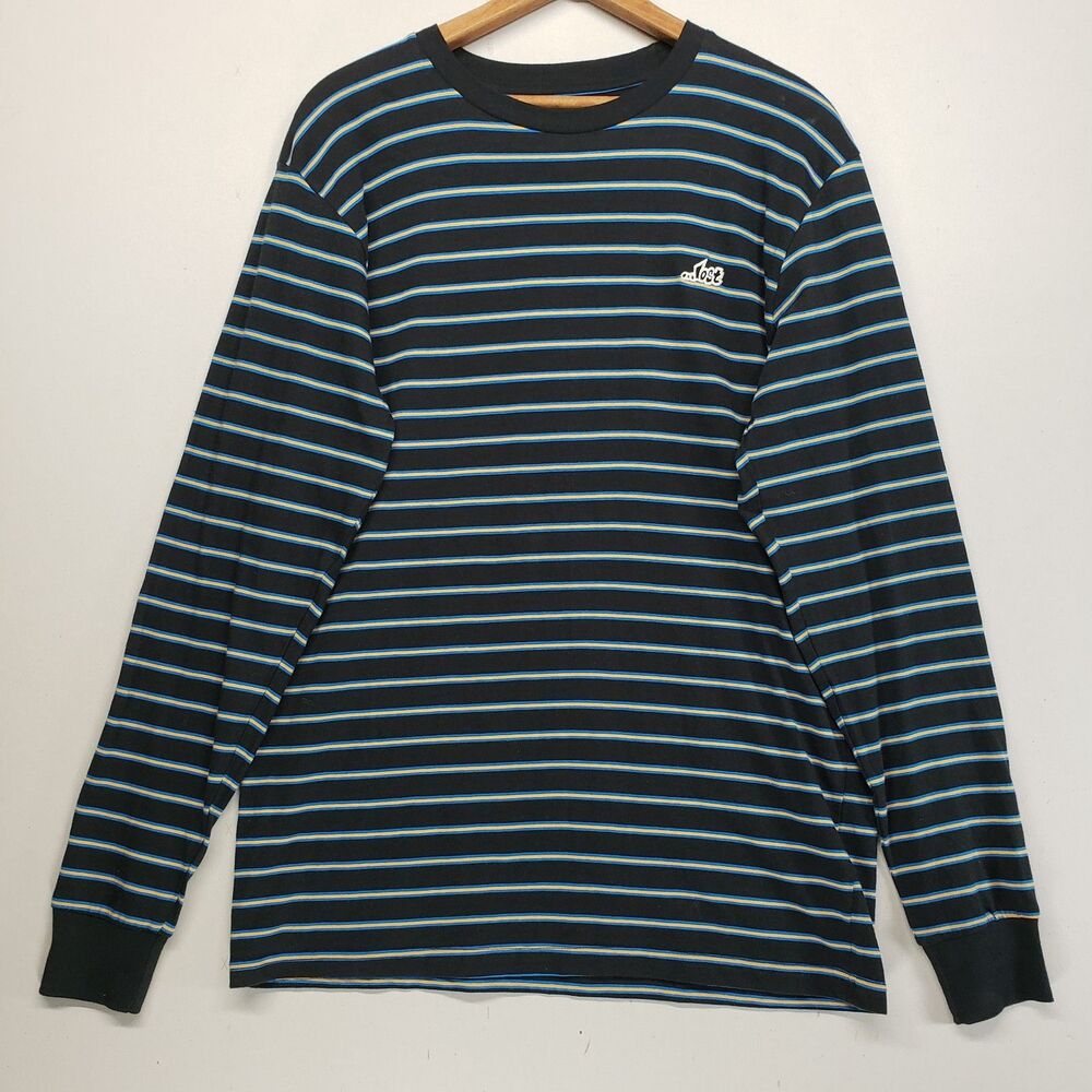 Lost Striped Long Sleeve Shirt Men’s Medium Black Blue Yellow Skate Surf